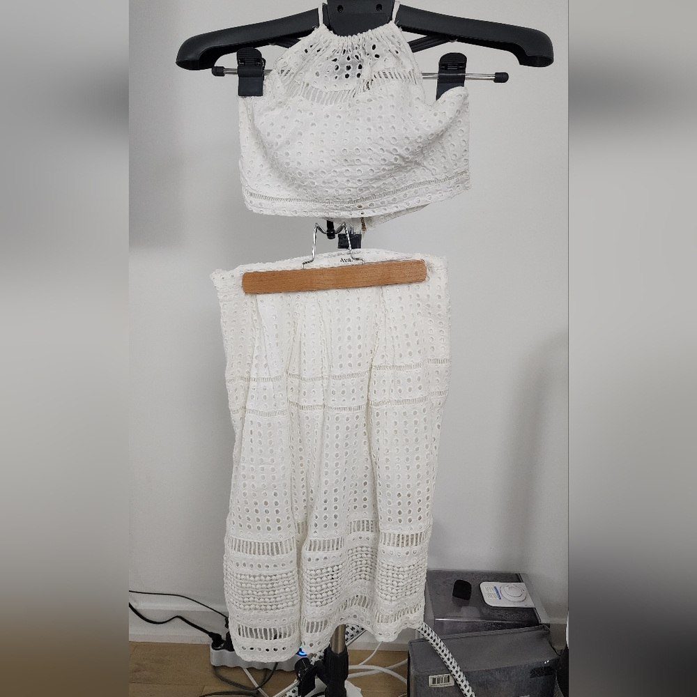 Crochet 2 piece white crop top and skirt